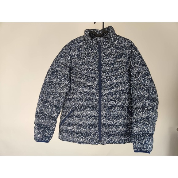(V) Land's End GIRLS BLUE FLOWERS PATTERN Puffer Jacket Sz L 14-16 COLD WEATHER